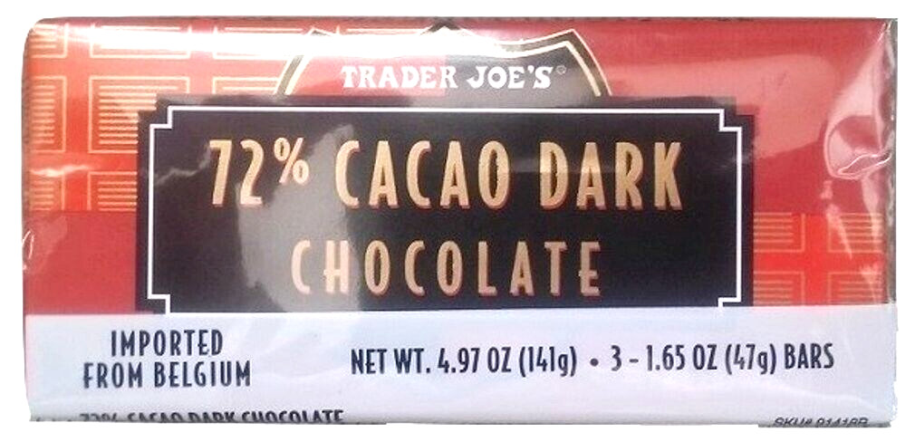9 Bars Trader Joe's 72% Cacao Dark Chocolate Candy Bars 1.65 oz Each Bar gallery