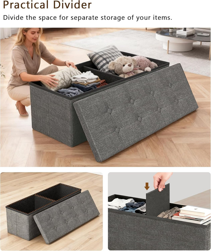 43.3 Inches Folding Storage Ottoman Bench Storage Chest Footrest for Bedroom, En gallery