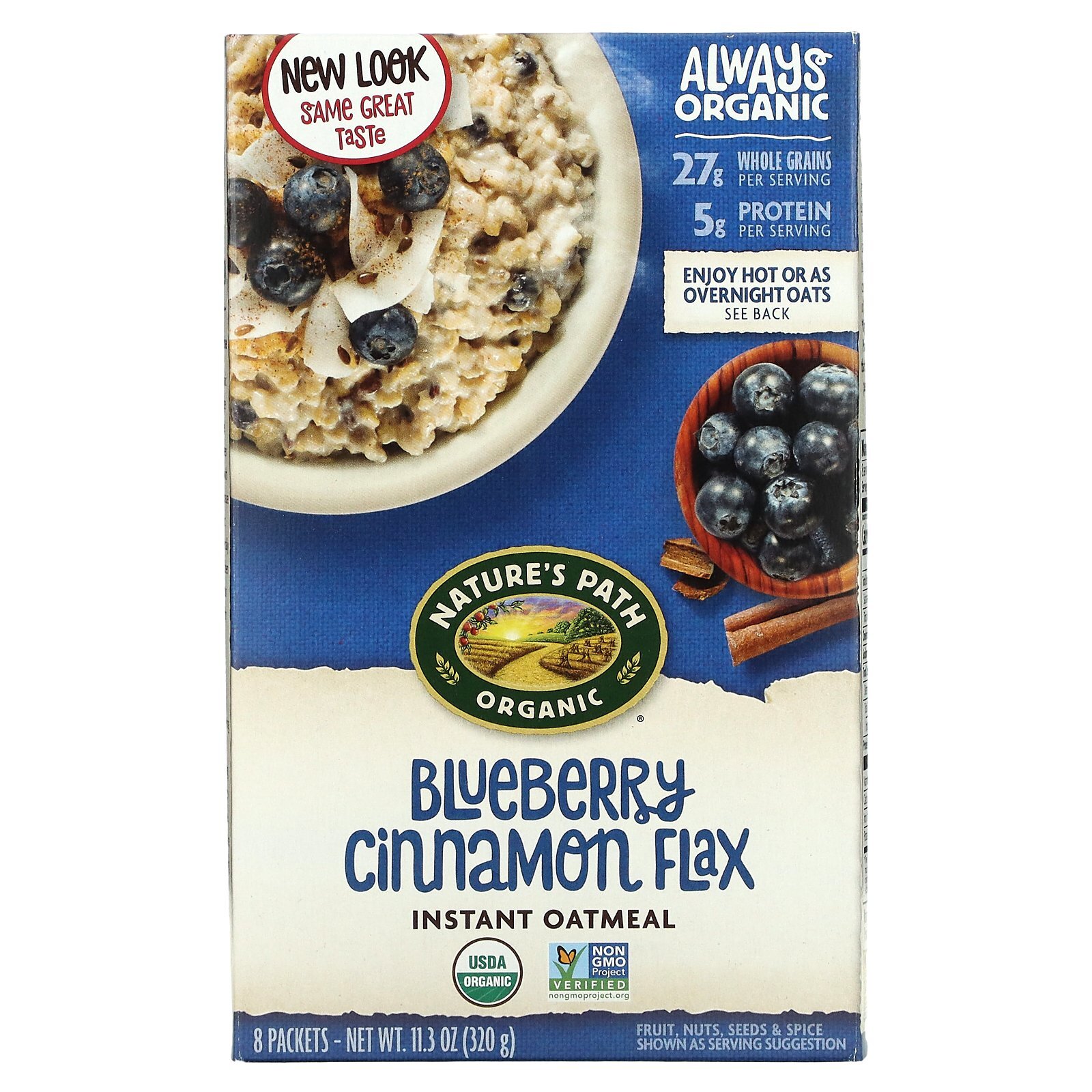 Organic Instant Oatmeal, Blueberry Cinnamon Flax, 8 Packets, 11.3 oz (320 g) gallery