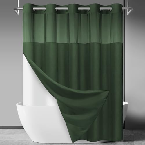 No Hook Slub Textured Shower Curtain with 71"W x 74"L (Pack of 1) Dark Green gallery