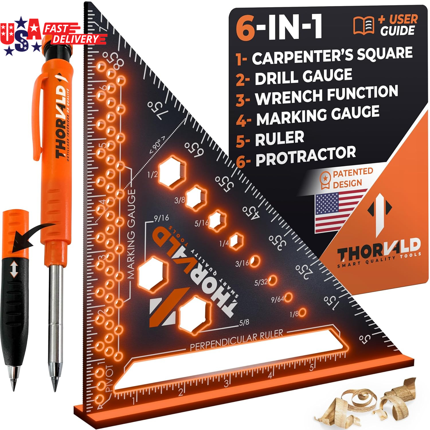 6-In-1 Carpenter Square 7 Inch (1/16" Precision) T Square Multi-Purpose Carpente gallery