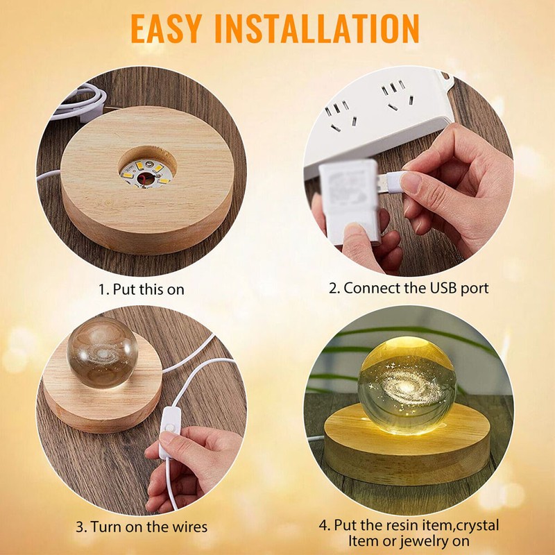 2pcs LED Cool White Luminous Base Night Light Crystals Ball Display Stand Lamp gallery