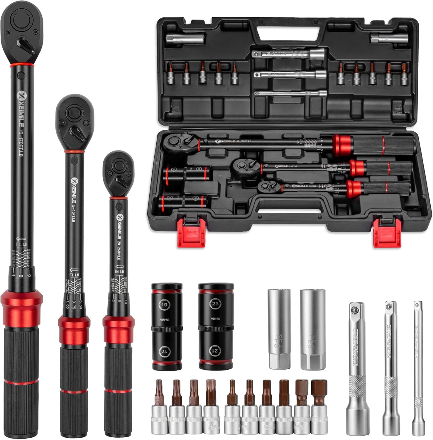1/4 3/8 1/2-inch Drive Click Torque Wrench, 20Pcs Torque Wrench Set 20-260 in.lb gallery