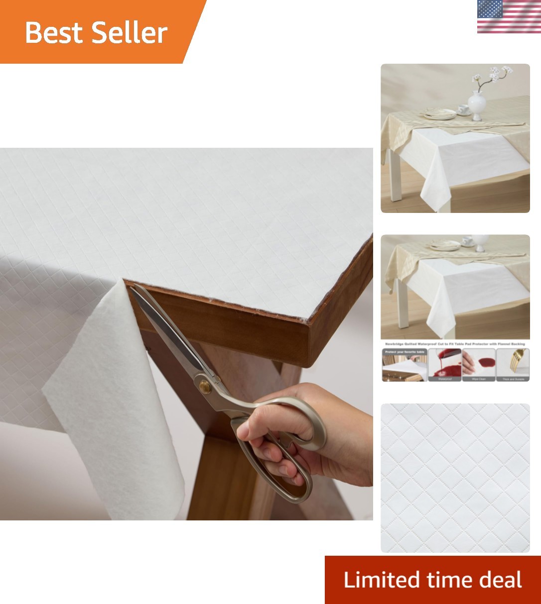 Quilted Waterproof Cut to Fit Table Pad Protector with Flannel Backing, Heat ... gallery