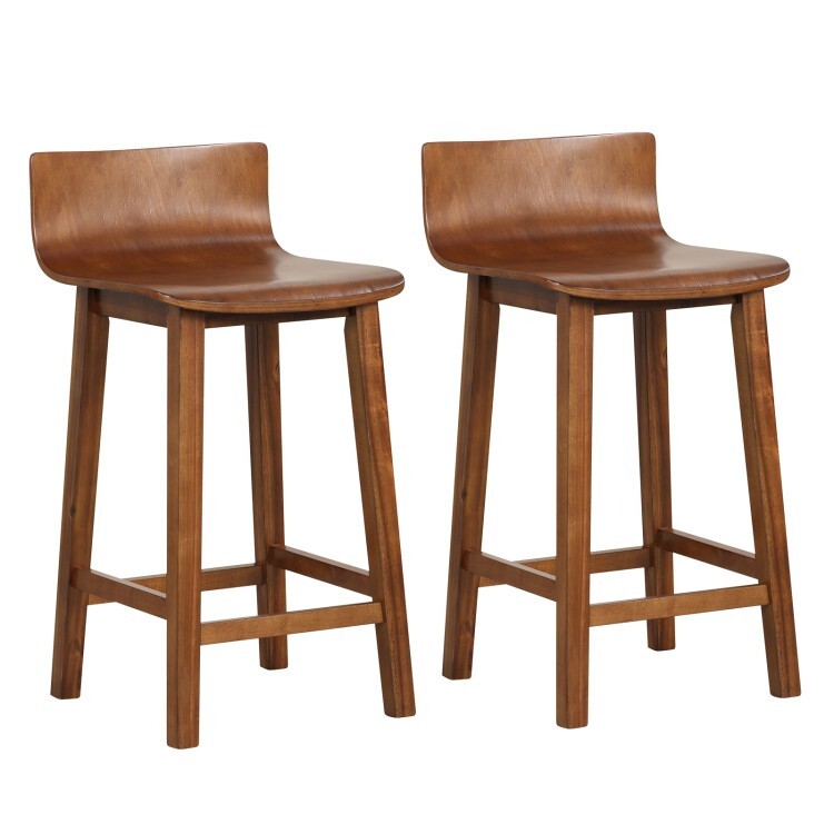 2 Pcs Wood Restaurant Bar Stool Set w/ Solid Back & Seat, Rubber Wood Footrest gallery