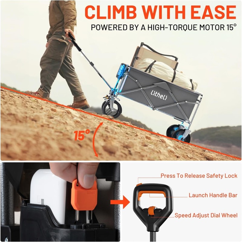 Electric Folding Utility Wagon Cart – All-Terrain Portable Powered Wagon with... gallery