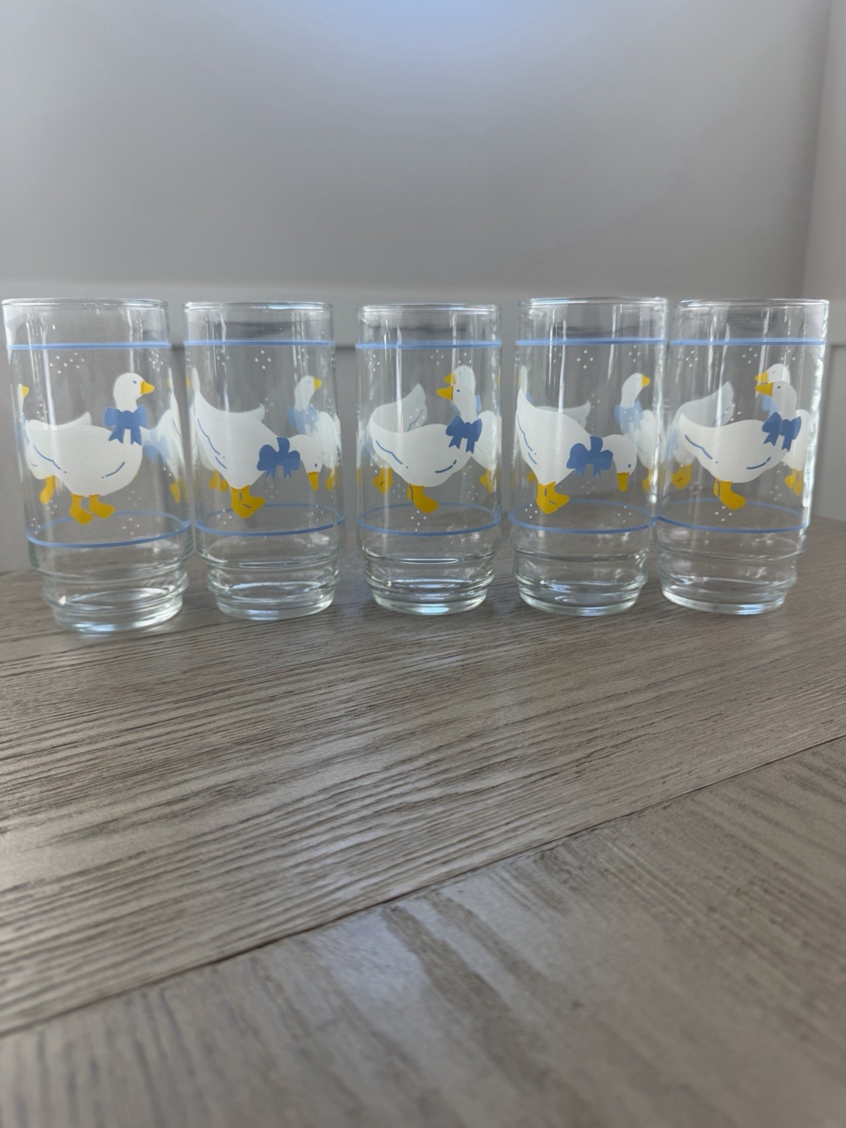Vintage Libbey Country Goose Drinking Glasses Set of 5 Blue Ribbon Bow 6 Inch gallery