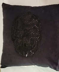 Threshold Halloween Throw Pillow Black Velvet Beaded Skull Square
