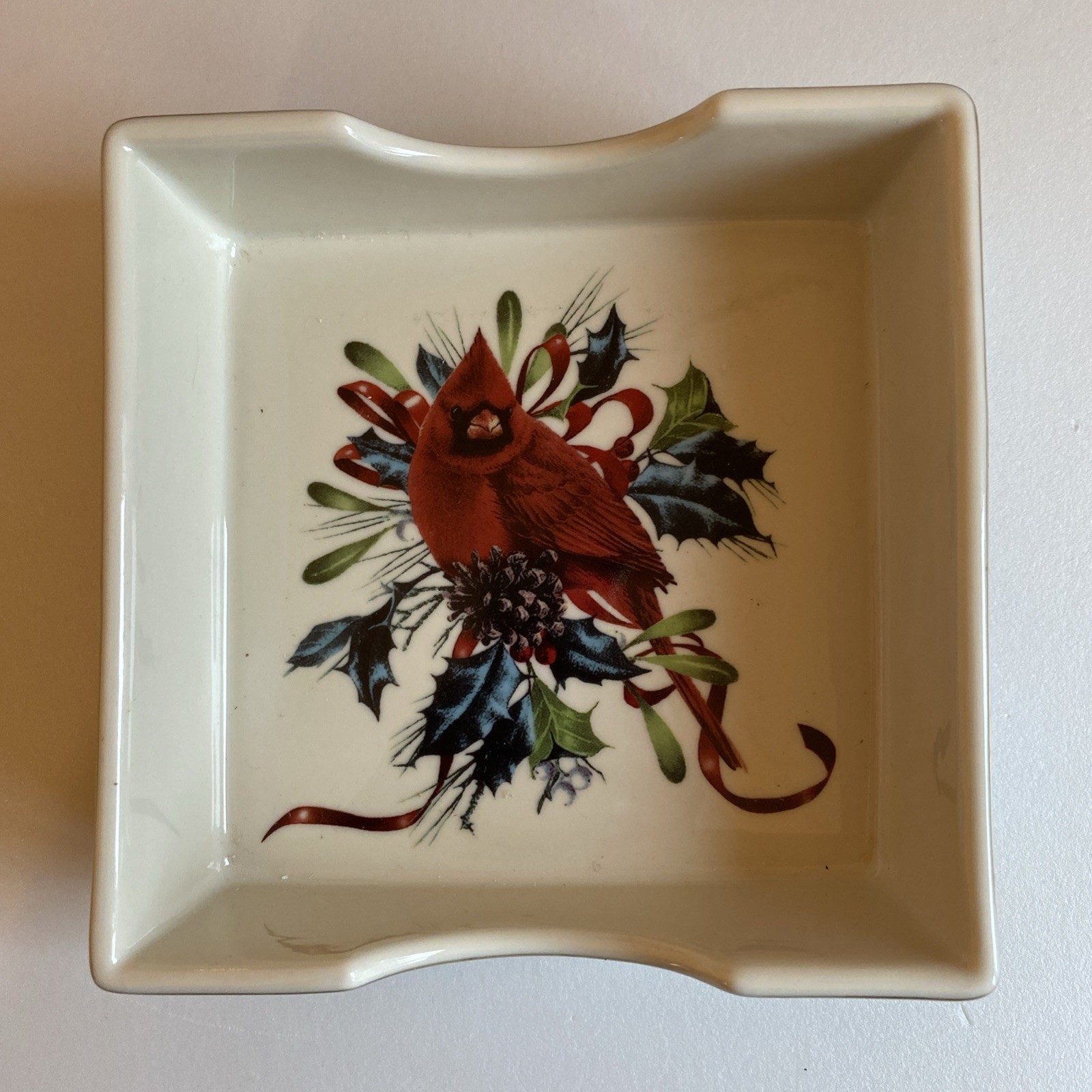 Lenox WINTER GREETINGS Ceramic Napkin Holder (with Napkins); IN BOX; Cardinal gallery