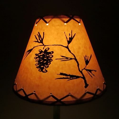 Rustic "Bulb Clip" Pine Cone Scene LAMP SHADE Table Desk Light Cottage Cabin