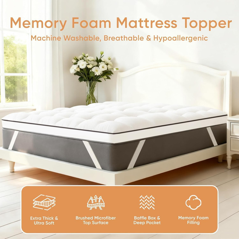 3" Memory Foam Mattress Topper Queen, Breathable & Skin-Friendly for Back Pain R gallery