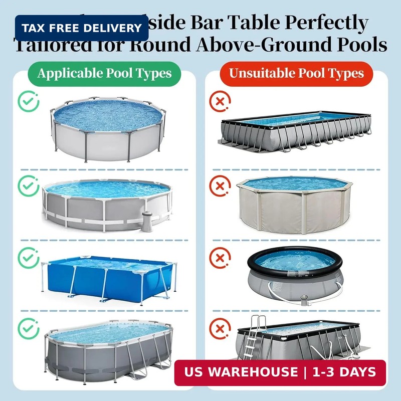Poolside Bar with Ice Bucket, Poolside Bar Table with Adjustable Support Bracket gallery
