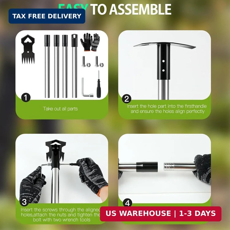 60" Weed Puller Tool with Long Handle, 2-in-1 Weed Rake & Garden Hoe, Stand Up W gallery