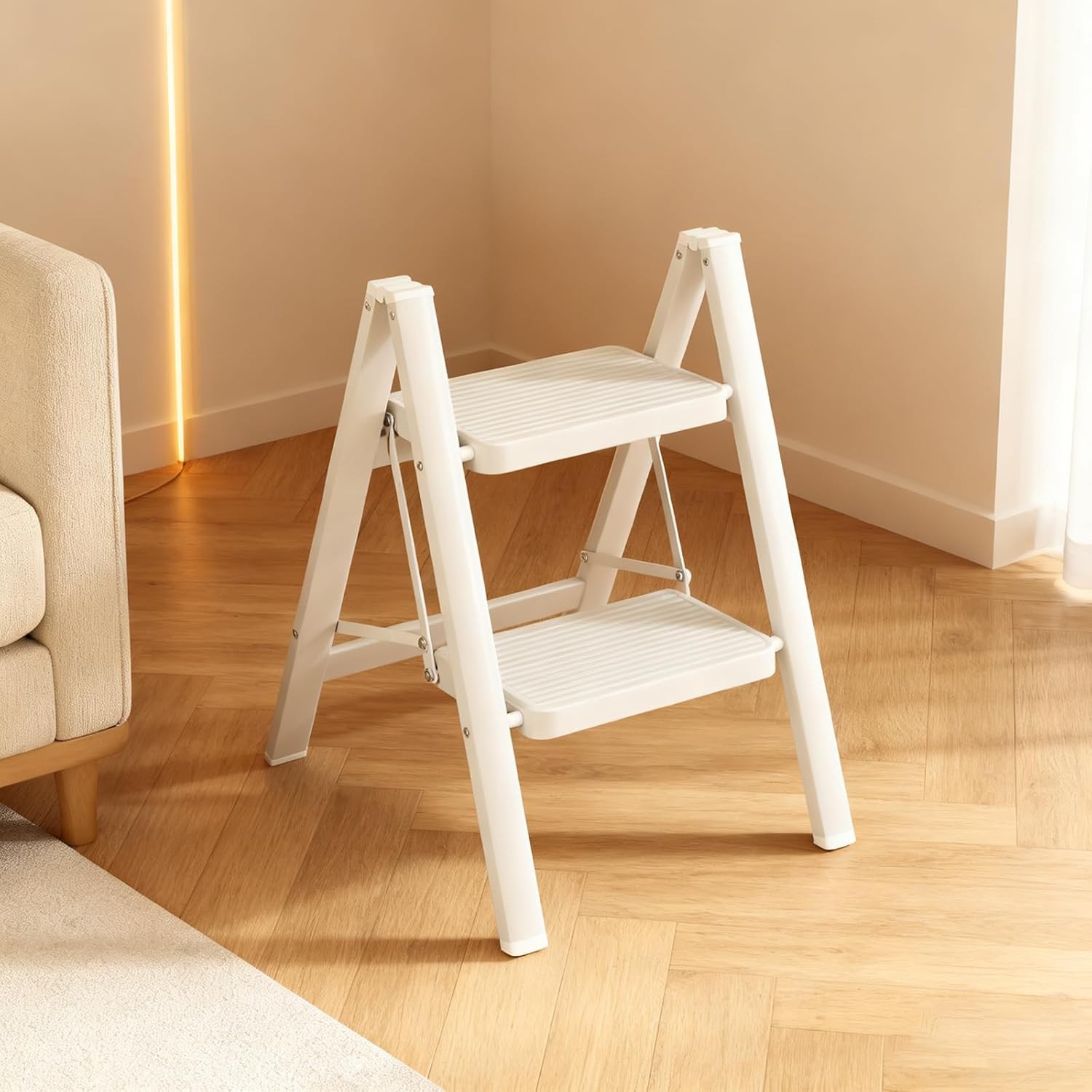 2 Step Ladder, Portable Folding Step Stool with Sturdy Carbon Steel Metal, 330LB gallery