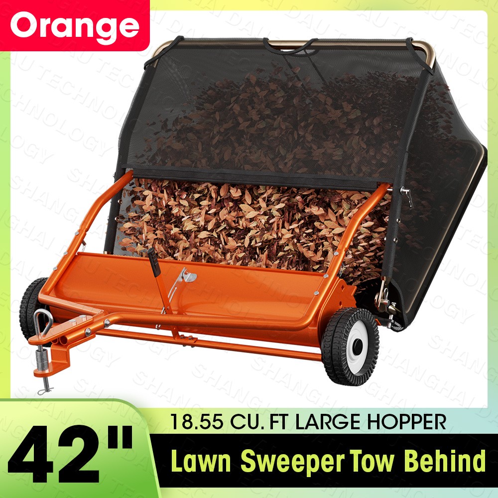 42" Tow Behind Lawn Sweeper Leaf Collector Grass Sweeper Large Hopper 18.5 Cu Ft gallery