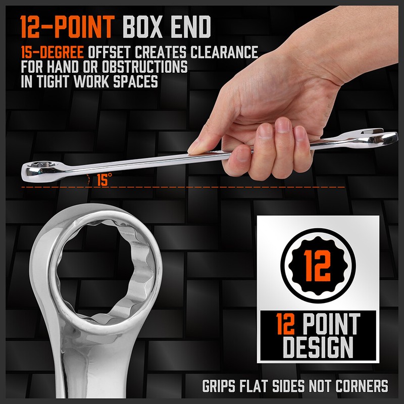 15PC Combination Spanner Wrench Ring Open Ended 8-22mm Metric 12 Point "V" Notch gallery