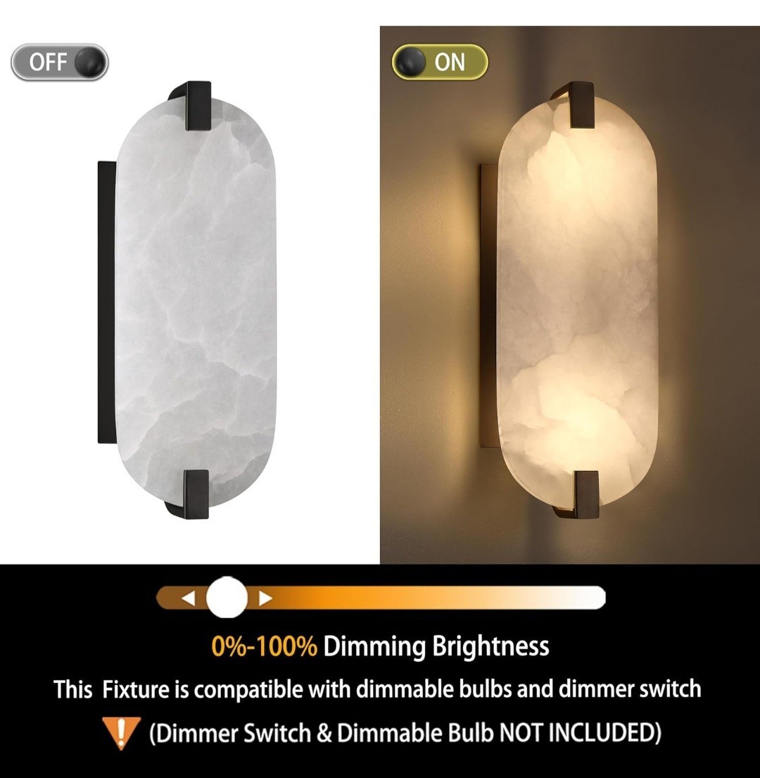 Light 12.7" Natural Oval Alabaster Bathroom Wall Sconce Modern Concise Style gallery