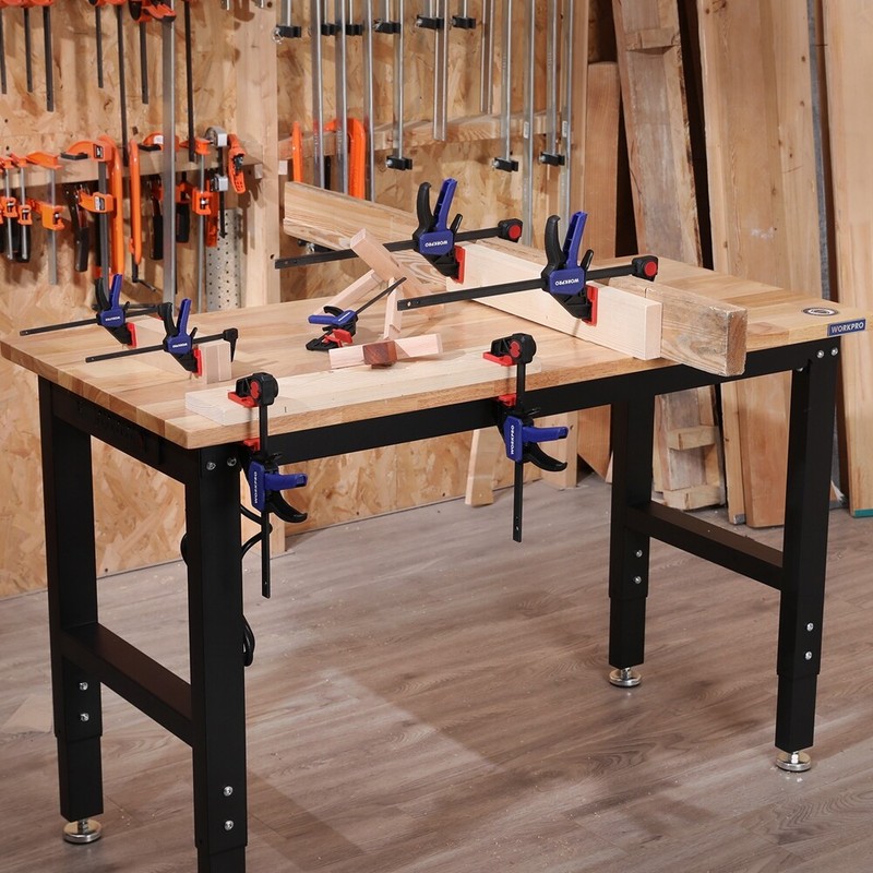 Workpro 48" Workbench Adjustable Height Work Table 1500LBS Load Rubber Wood Top gallery