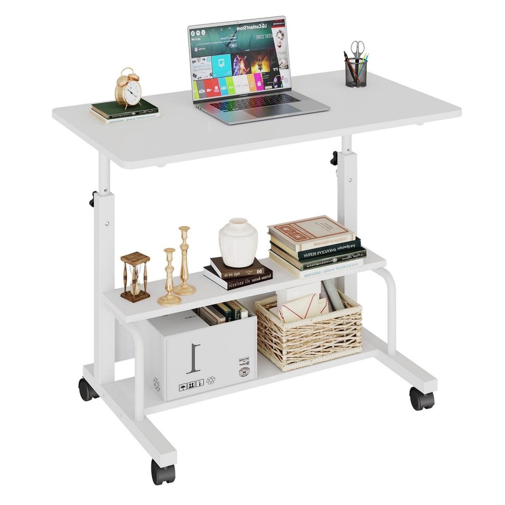 31.5'' Adjustable Height Rolling Computer Desk with Storage Shelves