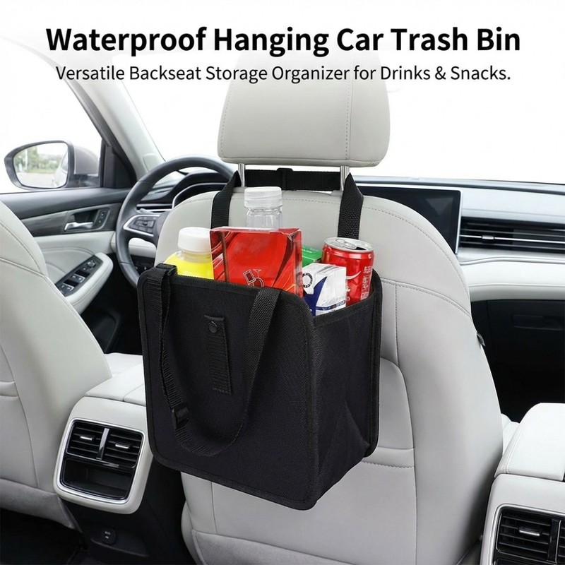 Universal Car Waterproof Storage Bag Box Hanging Trash Tin for Rear Seat gallery