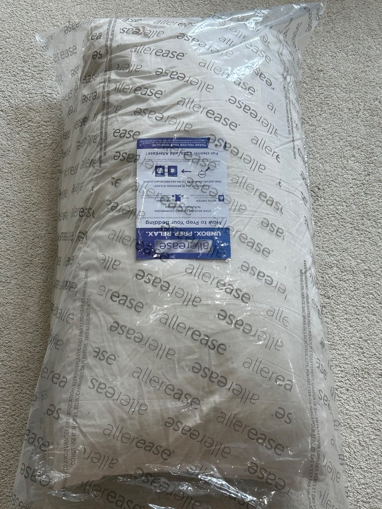 New 2 Pack AllerEase Organic Cotton Top Allergy Protection Bed Pillow King Size