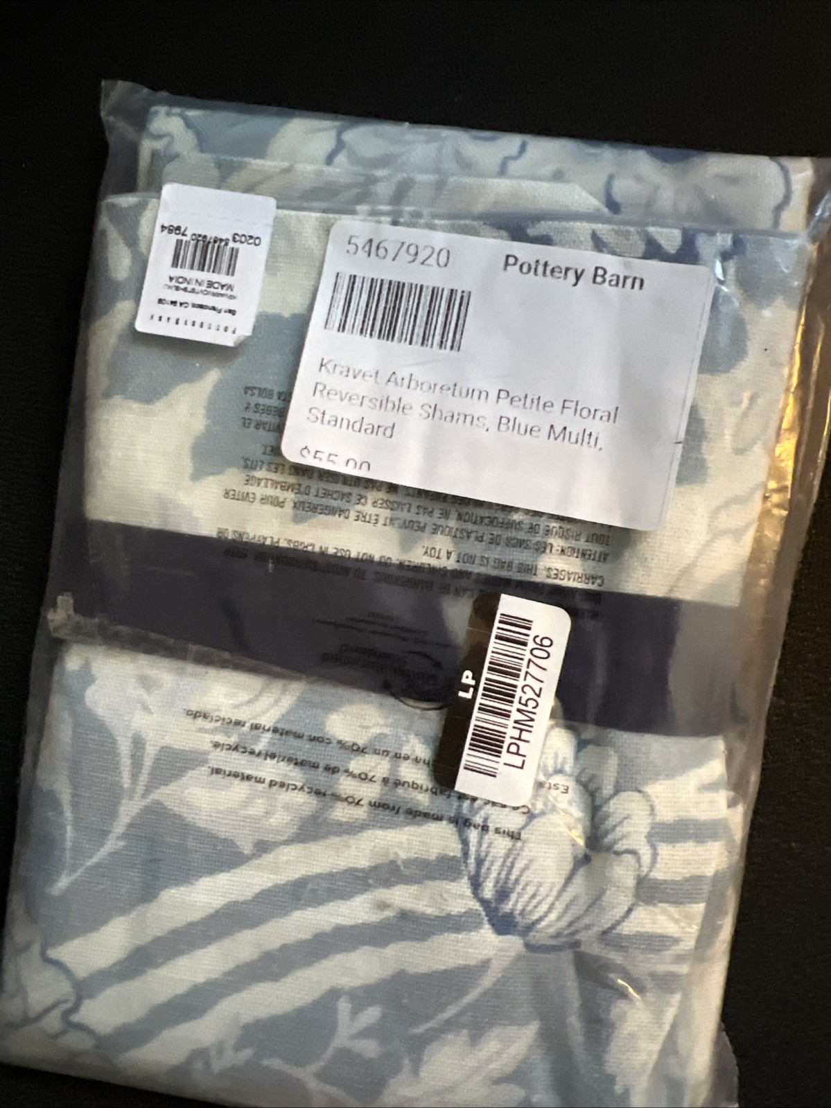 NEW POTTERY BARN ELLIS REVERSIBLE QUILTED SHAM SET (2) STD BLUE MULTI PATCHWORK gallery