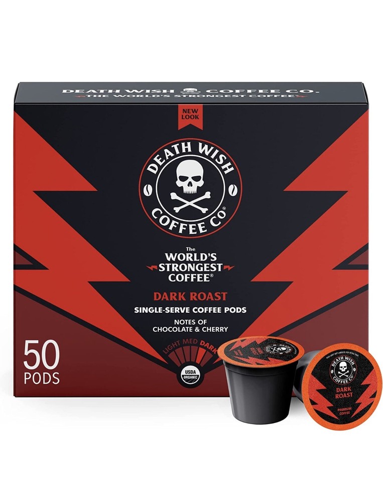 Death Wish Coffee Single Serve Dark Roast Coffee Pods 50 Count Pods
