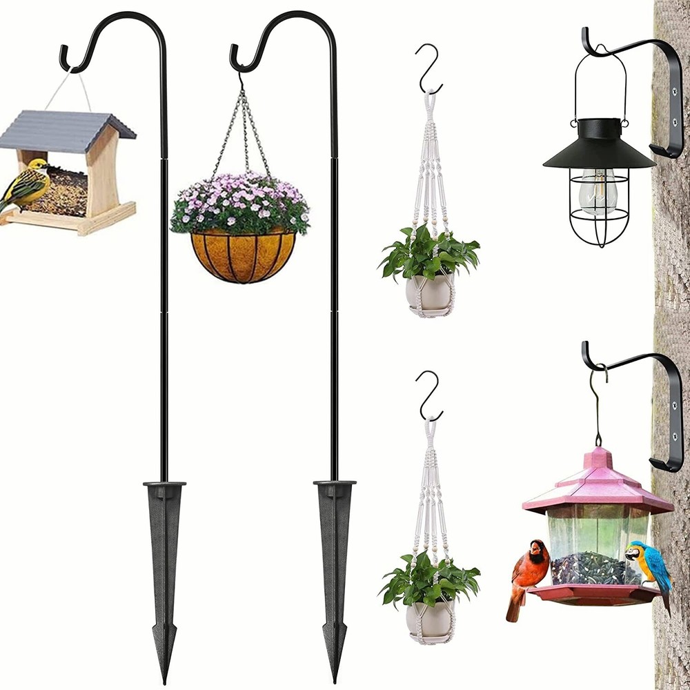 33" Shepherds Hook Bird Feeder Pole Plant Hangers Outdoor Ground Stakes Spikes