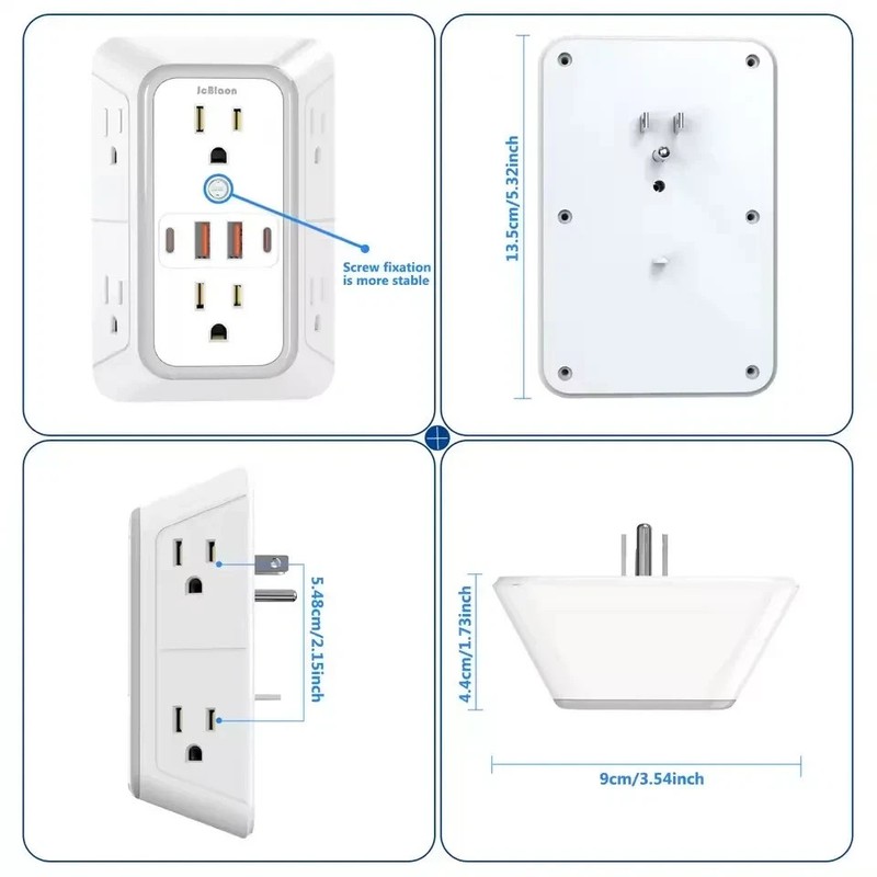 6 Outlet Extender Surge Protector Multi Plug Wall Adapter USB Charger Ports US gallery