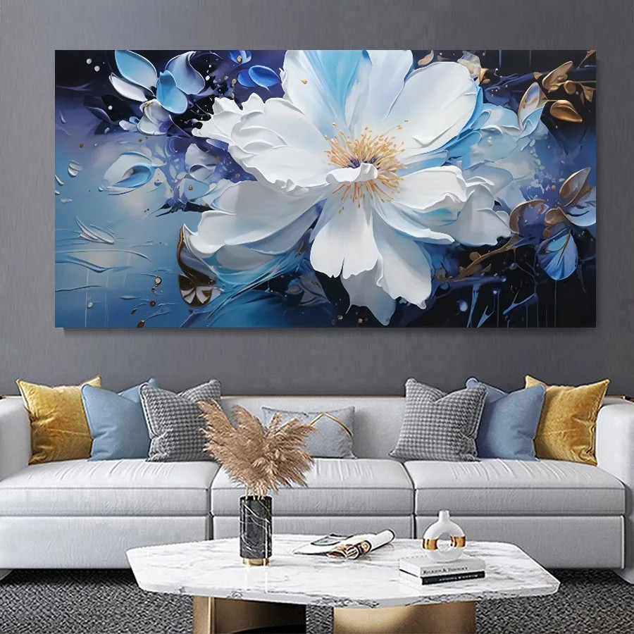 Abstract Blue Print Flower Canvas Painting Poster Canvas Wall Art Canvas Mural gallery