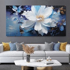 Abstract Blue Print Flower Canvas Painting Poster Canvas Wall Art Canvas Mural