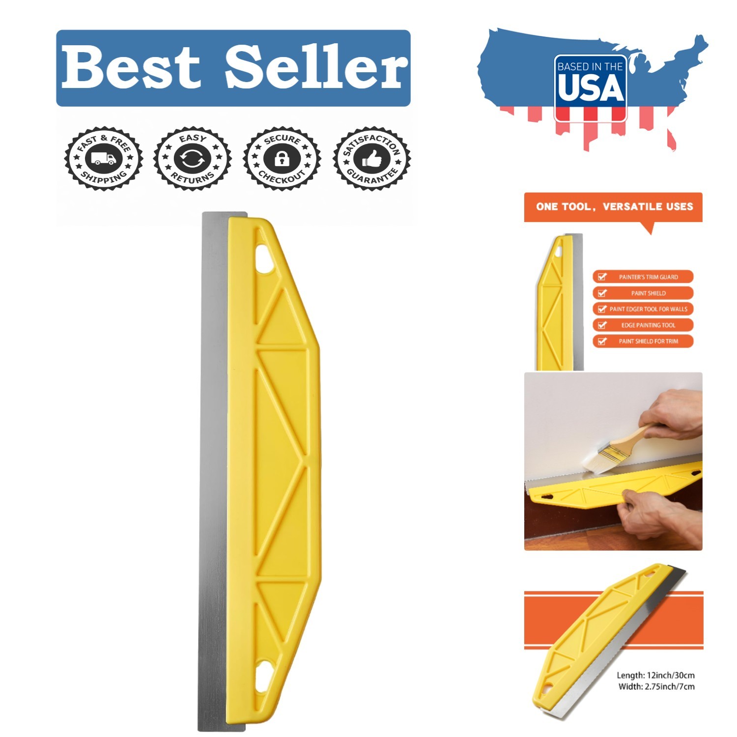 Professional 12-Inch Paint Shield - Yellow Edging Tool for Clean Lines gallery