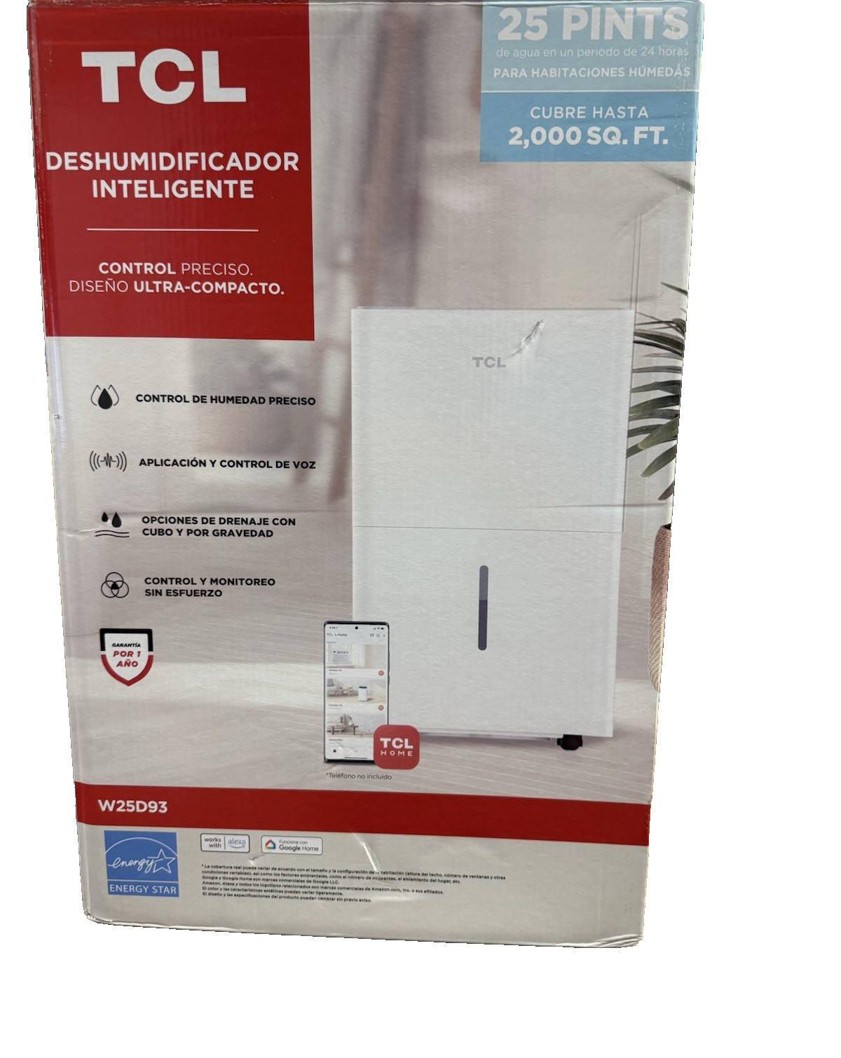 TCL 25 Pints Smart Dehumidifier-W25D93-White,Up to 2,000 Sq FT gallery