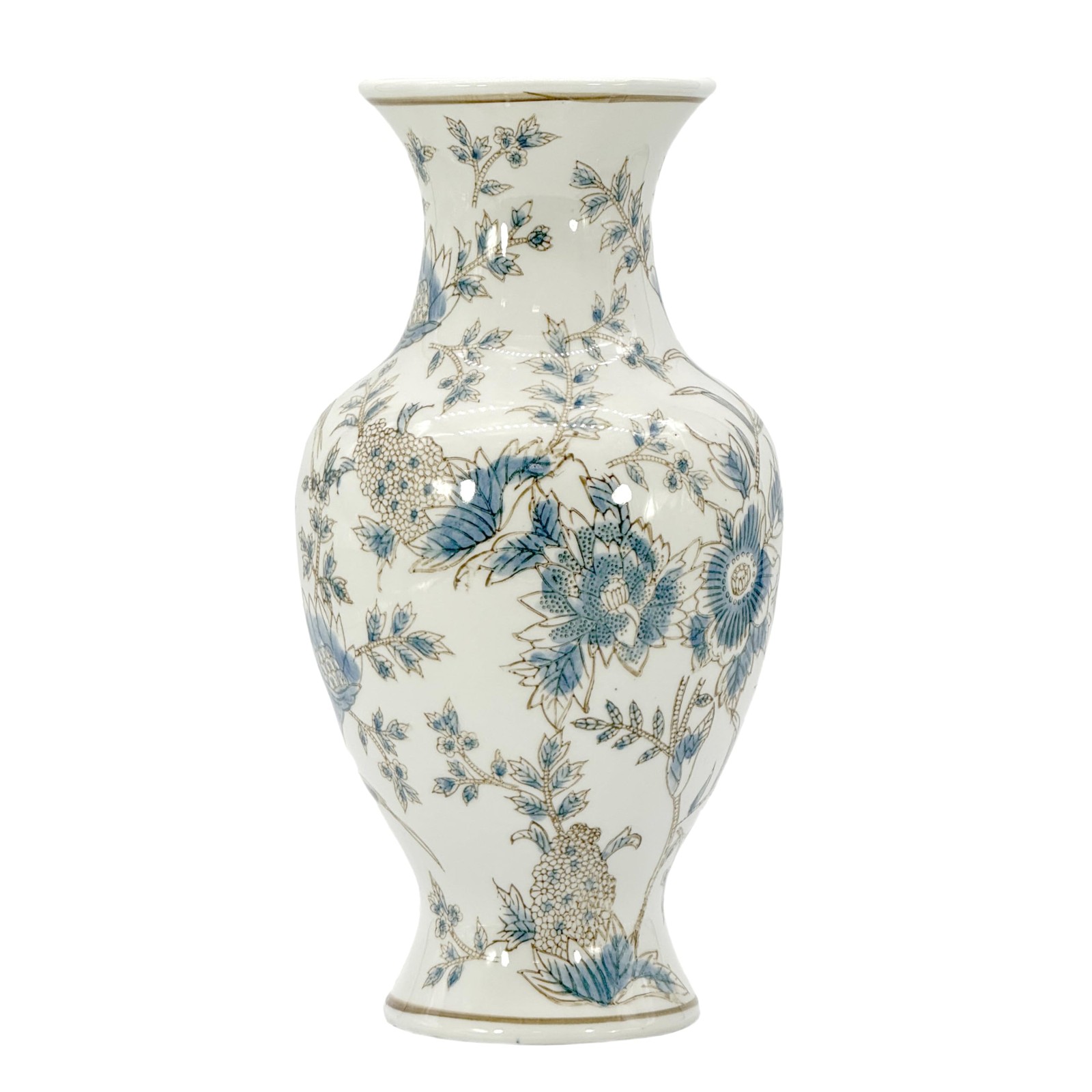 14” Hand Painted Chinoiserie Ceramic Vase – Antique Style Porcelain Flower Bo... gallery