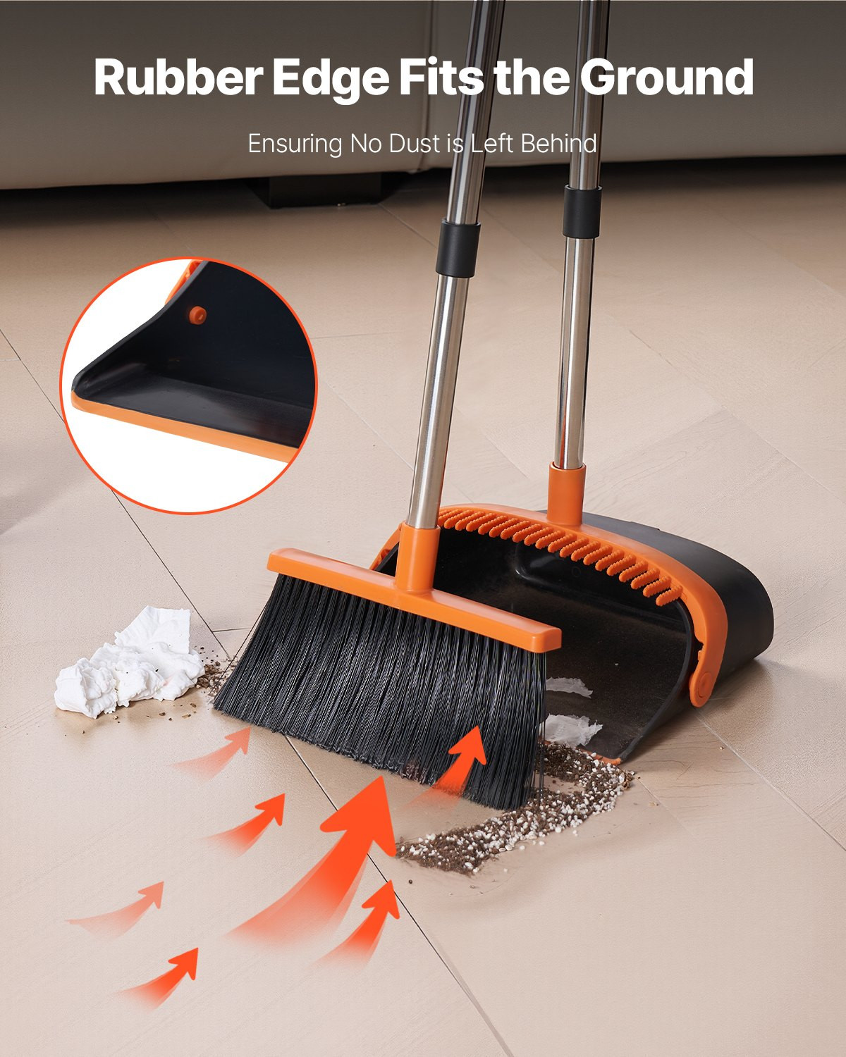 VEVOR Broom and Dustpan Set, Heavy Duty Dustpan and Broom Combo with Self-Cleani gallery