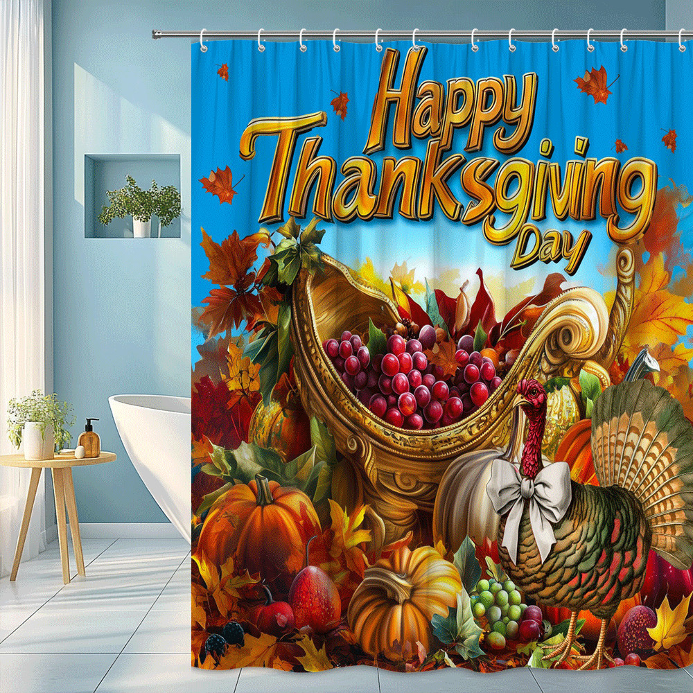 Thanksgiving harvest scene with cornucopia pumpkins Shower Curtain gallery