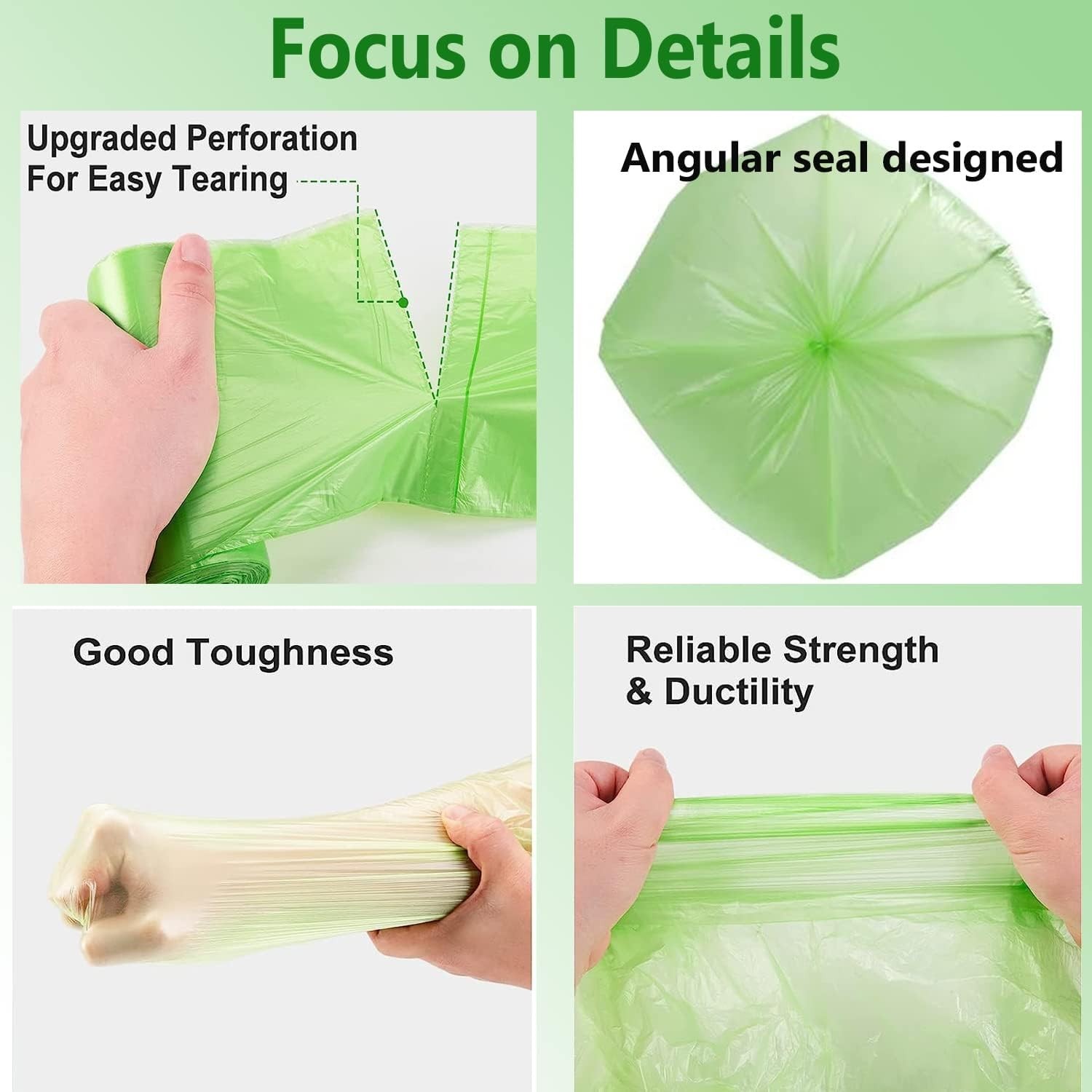 1.2 Gallon Small Biodegradable Trash Bags Compostable Liners 120 Count Green gallery