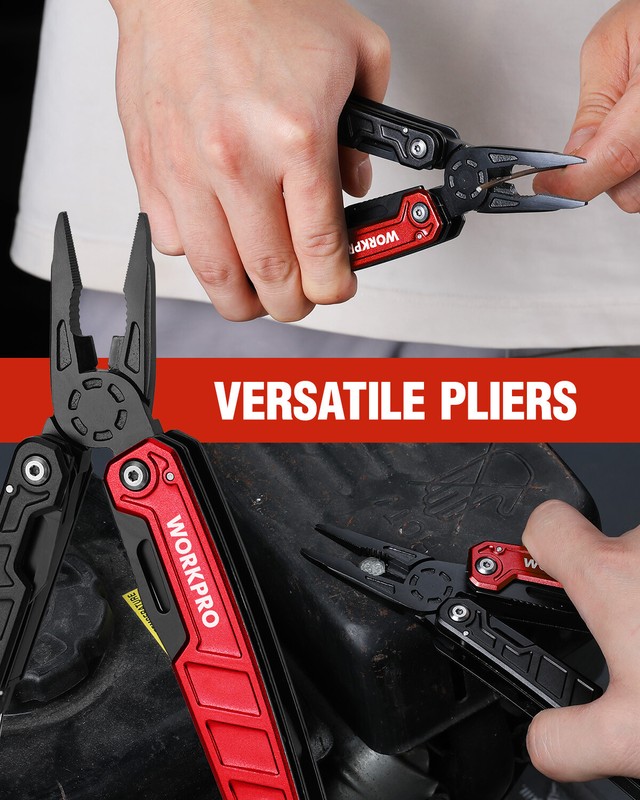 WORKPRO Multitool-11 in 1 with Pocket Clip and Sheath-EDC with Safety Lock gallery