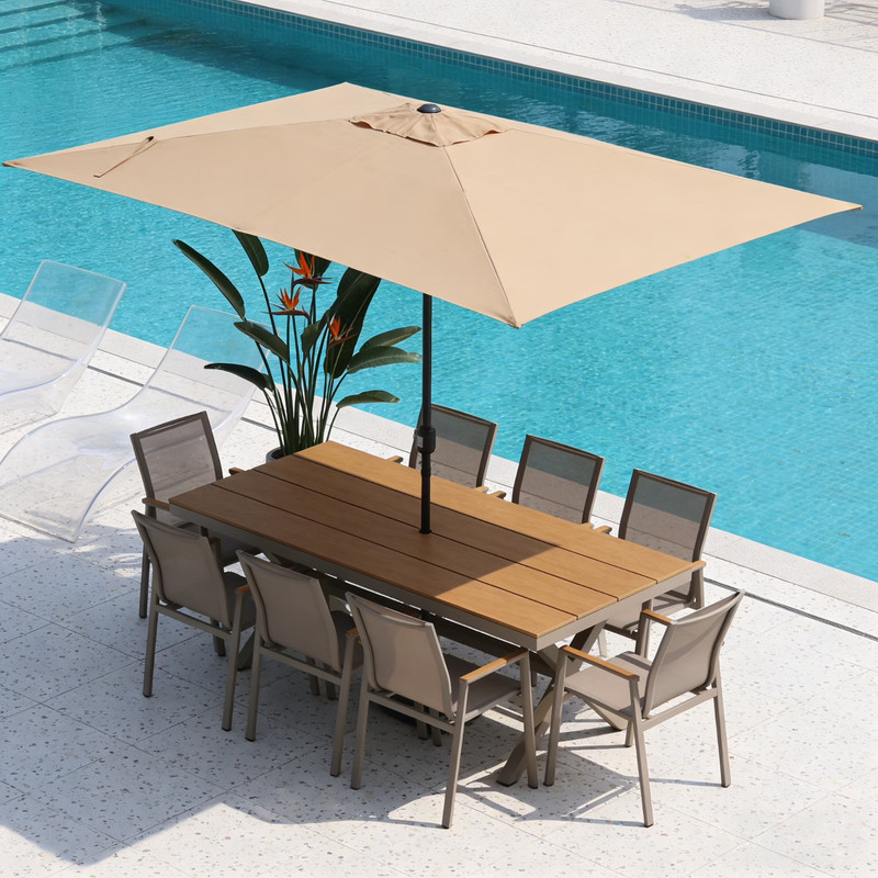 10x6.5ft Rectangular Patio Umbrella with Crank Handle, Outdoor Market Umbrella w gallery