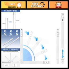 180° Rotating Electrical Outlet Extender, Vertical Power Socket Expander, 2 AC &