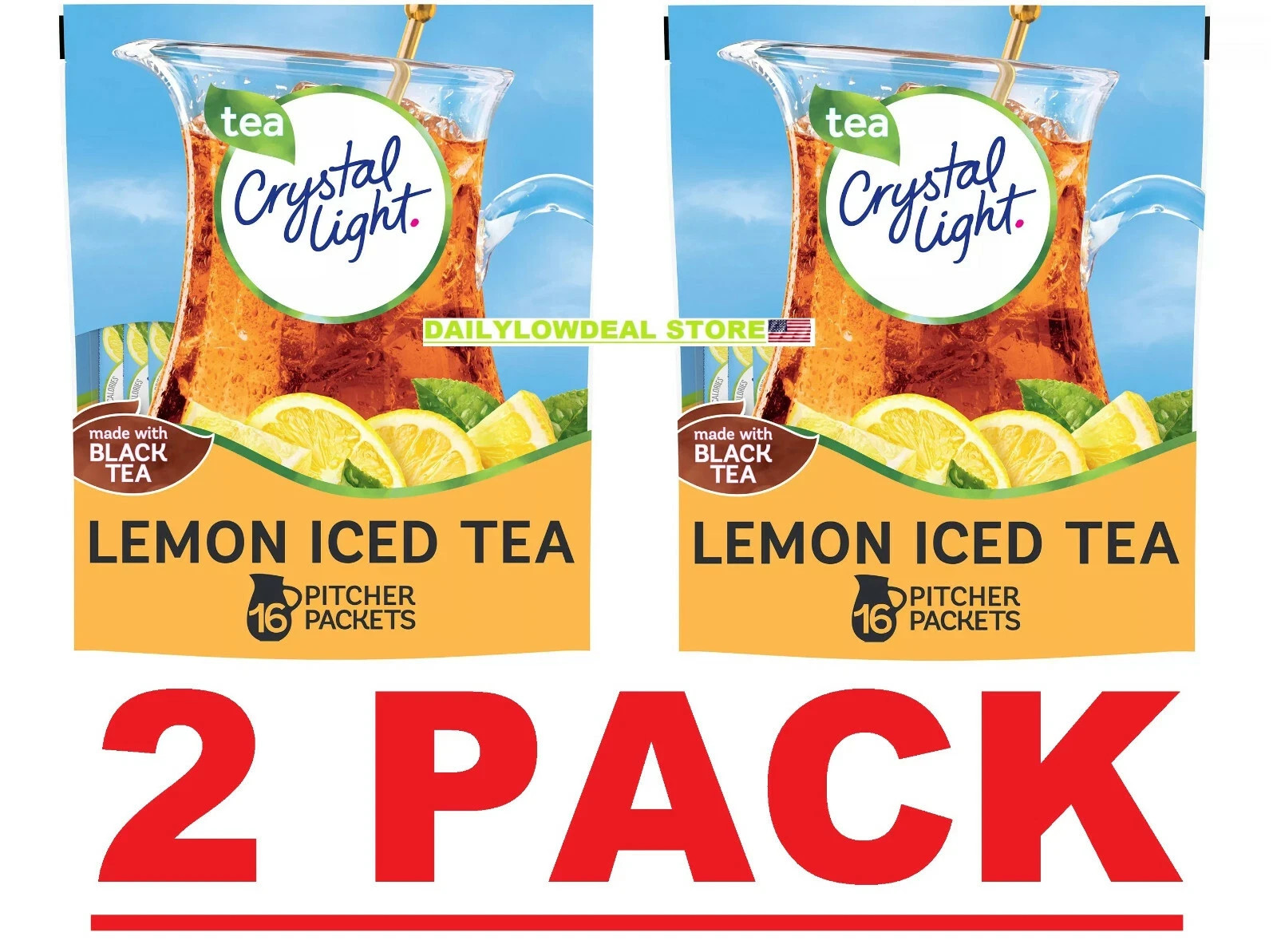 2 PACK - 16ct Crystal Light Lemon Iced Tea Powdered Drink Mix (Total 32 Packets) gallery