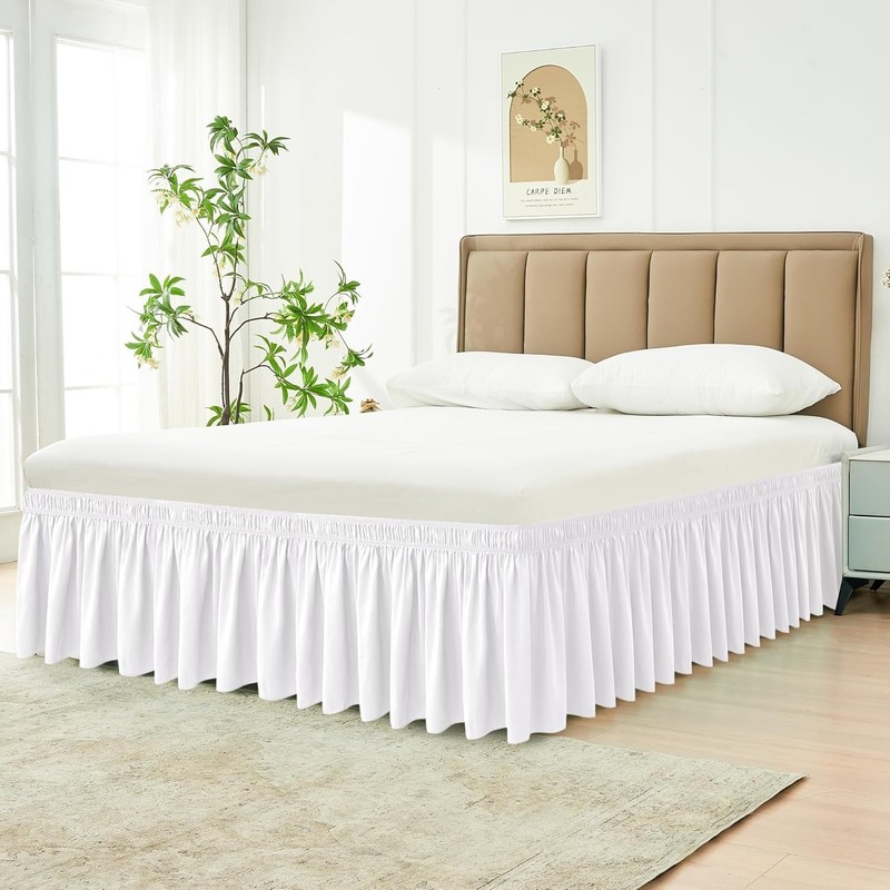 Adjustable Elastic Bed Skirt with Ruffles for Queen Size - Easy Fit Design gallery