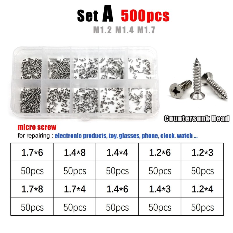 M1.2-M4 SS304 Phillips Flat Countersunk Self Tapping Screws Assortment Kit Box gallery