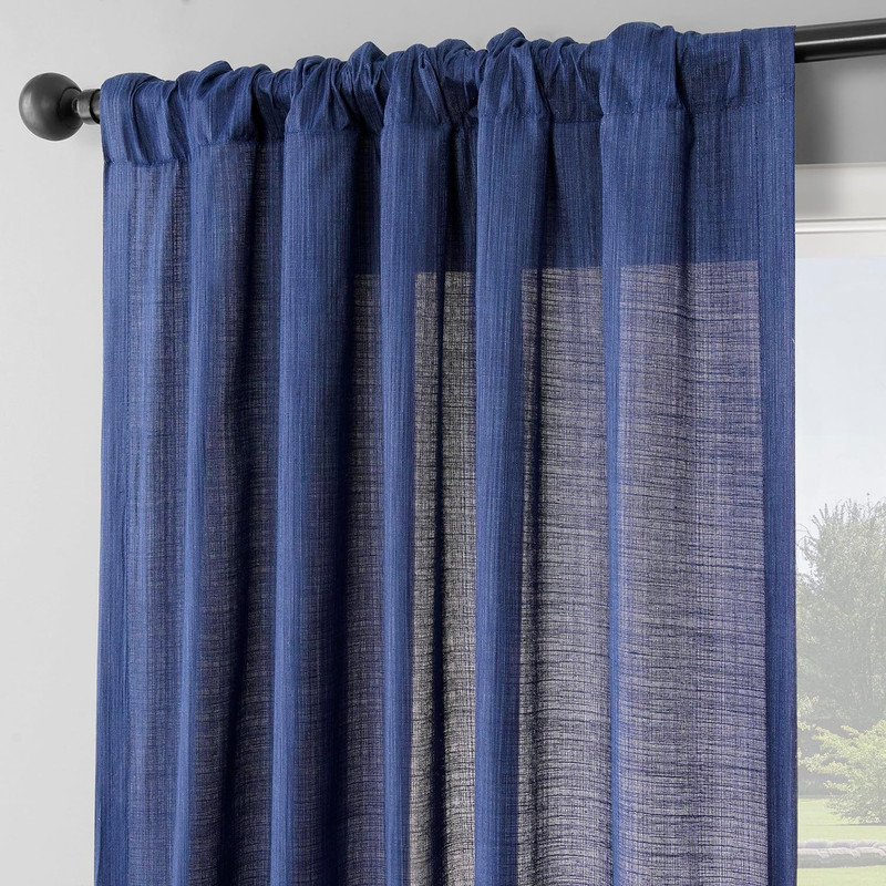 Ink Blue Rustic Linen Light Filtering Curtains 96" Long - 2 Panels gallery