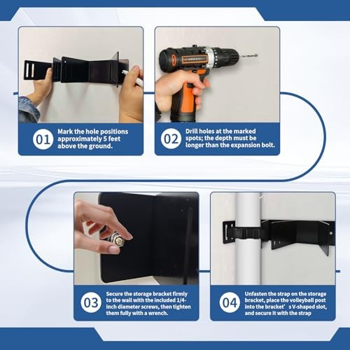 Volleyball Holder Wall Mount, Vertical Pole Holder for Volleyball Poles, Black gallery
