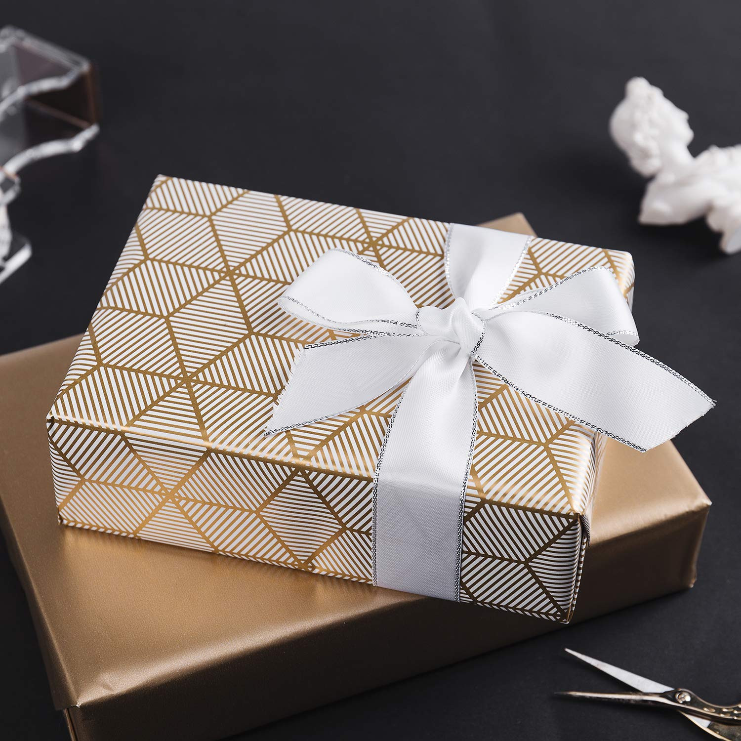 Wrapping Paper Roll - Gold and Navy Print with Cut Lines for Christmas, Birth... gallery