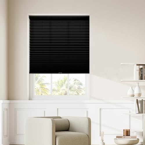 Cordless 1" Signature Light Filtering Pleated Fabric Shade, 53" W x 48" H, Black gallery
