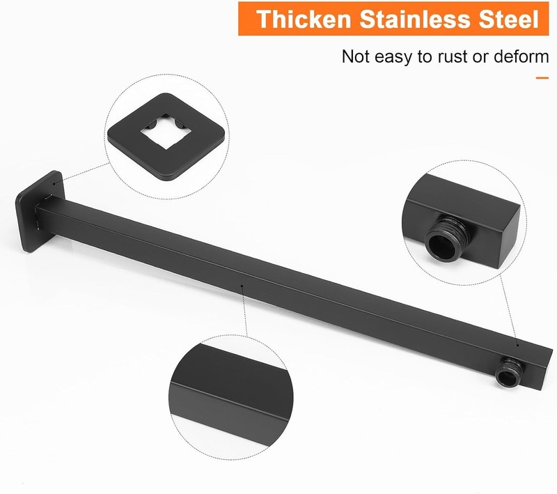 Shower Arm, Rain Shower Head Extension Extender, With Matte Black 20 Inch gallery