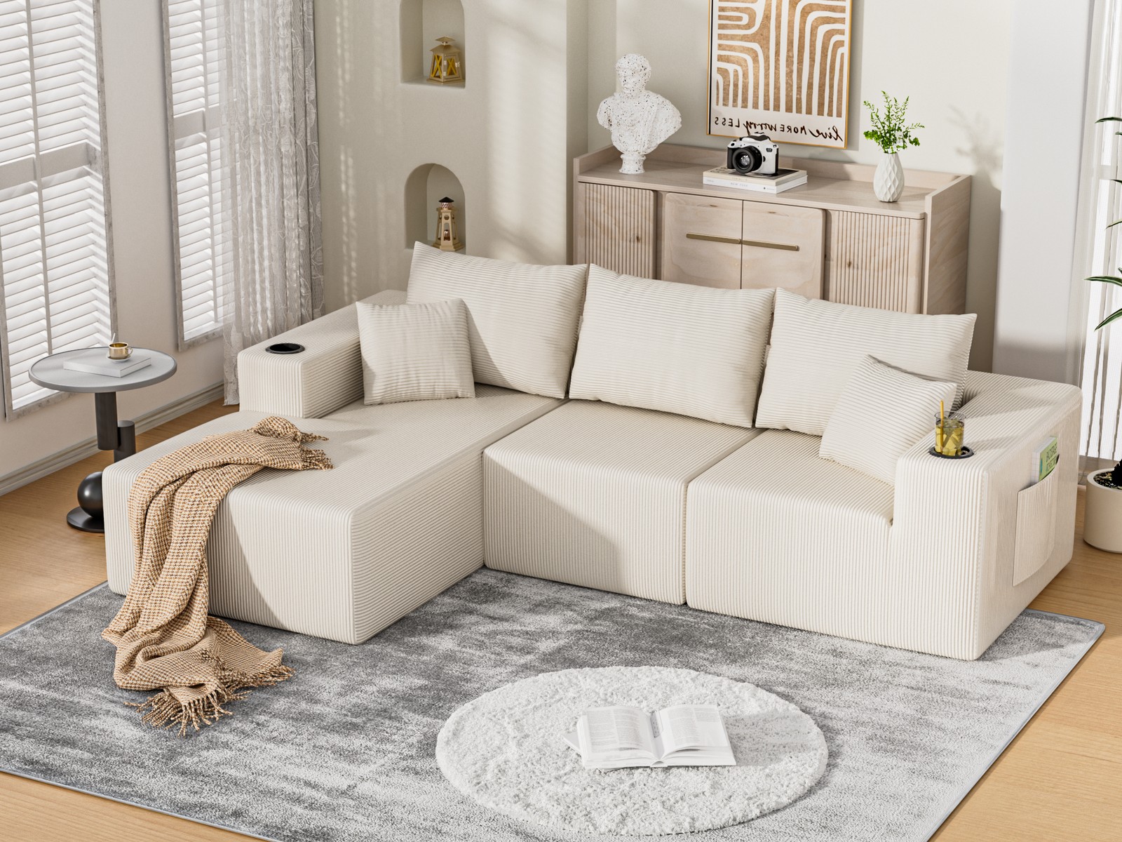 LOCAME Modular Sectional Sofa Couch, Convertible Floor Sofa Lounger w/5 Pillows gallery