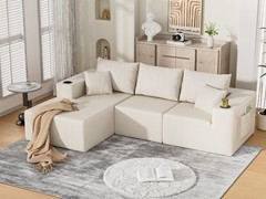 LOCAME Modular Sectional Sofa Couch, Convertible Floor Sofa Lounger w/5 Pillows